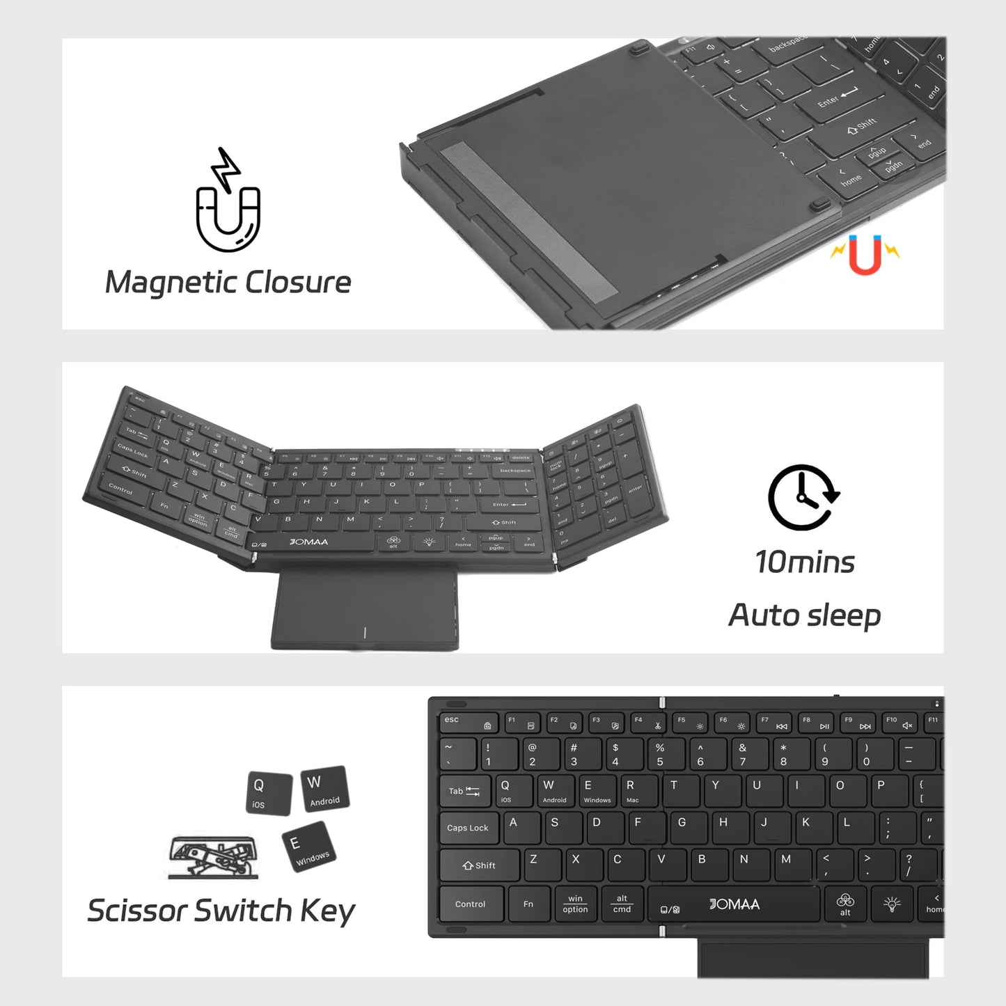 Teclado plegable Jomaa retroiluminado de tamaño completo Bluetooth+USB inalámbrico con panel táctil y teclado numérico para portátil Windows