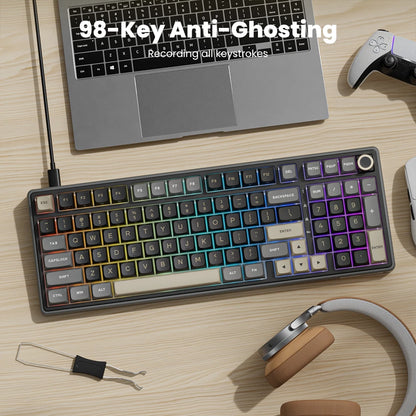 Teclado mecánico con cable RK ROYAL KLUDGE R98Pro Gasket, 98 teclas, RGB, hot-swappable, botón desmontable para gamers, keycaps PBT