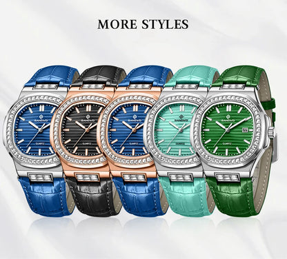 New Fashion BANGWEI Elegant Luxury Quartz Woman Watch Simple Dial Diamond Retro Leather Date Waterproof Luminous Women's Watches