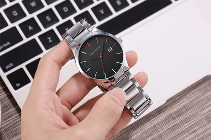 Reloj para hombre Hannah Martin, caja de acero inoxidable, mecanismo de cuarzo, esfera de 41 mm, estilo profesional, con indicador de calendario (imitación)