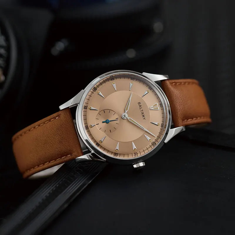 Baltany Men Automatic Watch 38.5mm Pilot Manual Winding Mechanical Wristwatch Sapphire 5ATM Small Second Dial ST1701 ST1700