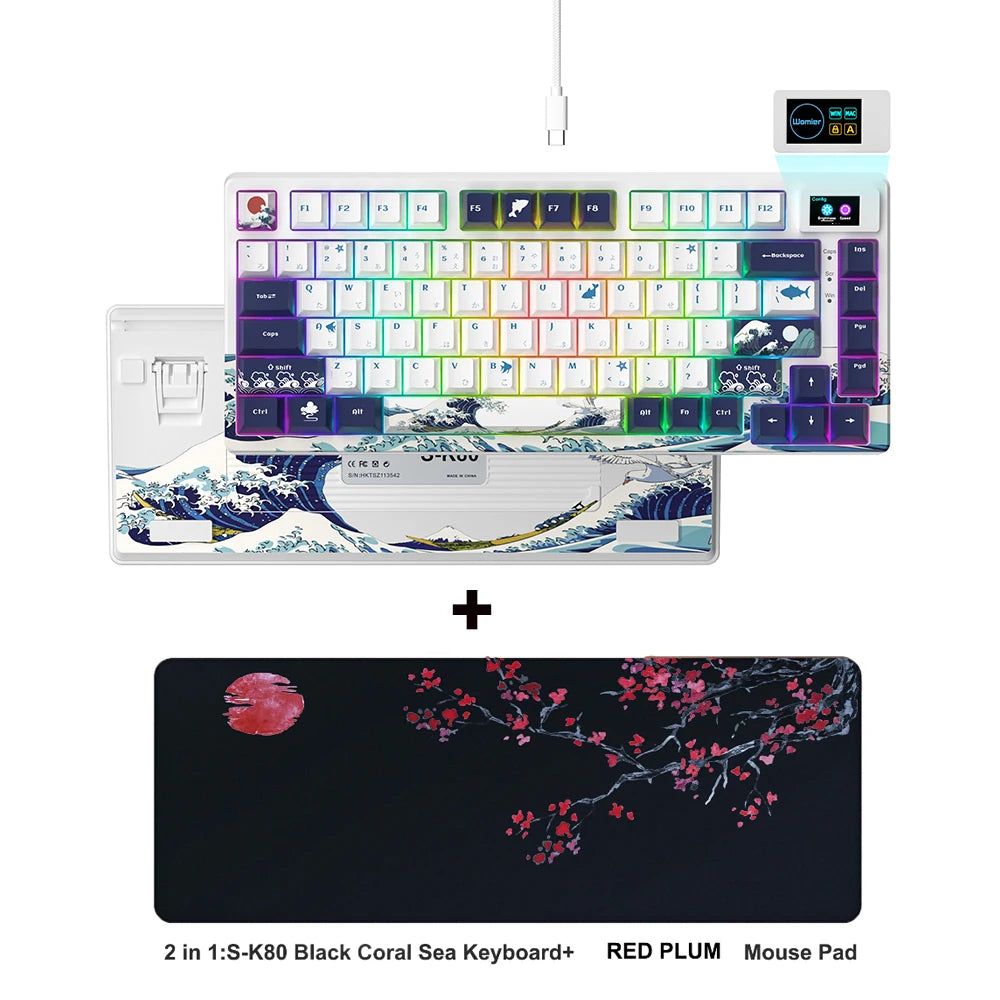 Teclado gamer Womier S-K80 con pantalla OLED a color, teclado mecánico gaming hot-swappable con montaje gasket y RGB personalizable
