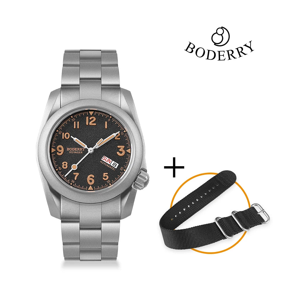 Boderry Field Watch VOYAGER Men's Watches 100M Waterproof Titanium Automatic Luminous For Seiko Movement Wristwatch