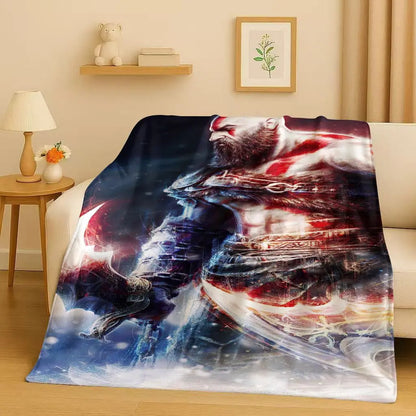 HD Kratos God of War Games Cartoon Gamer Flannel Blanket,Ultra Soft Warm Plush Throw for Home Bedroom Bed Sofa Cover Picnic Kids
