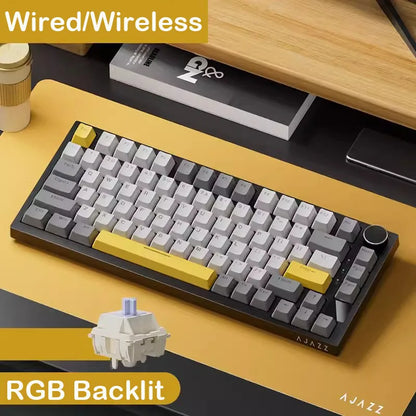 Teclado mecânico AJAZZ AK820 com layout compacto de 70%, iluminação RGB, switches hot-swappable, ligação com fios, sem fios e Bluetooth