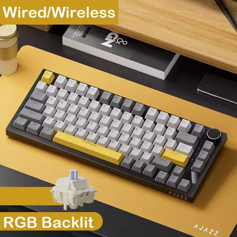 AJAZZ AK820 Tastiera meccanica con layout compatto 70%/illuminazione RGB/switch hot-swappable, con connessione cablata, wireless e Bluetooth