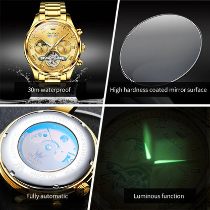 OLEVS 7005 Classic Business Mechanical Wristwatch for Man Skeleton Flywheel 24 Hour Moon Phase  Calendar Luxury Men's Watch