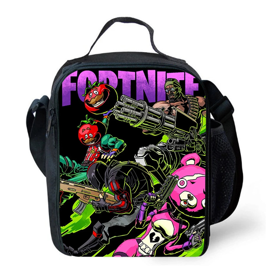 Cartoon FORTNITE Insulated Cooler Lunch Bag, Cute Portable Lightweight Picnic Bag for Boys & Girls Ages 5-10, Kids Daily Food Bag