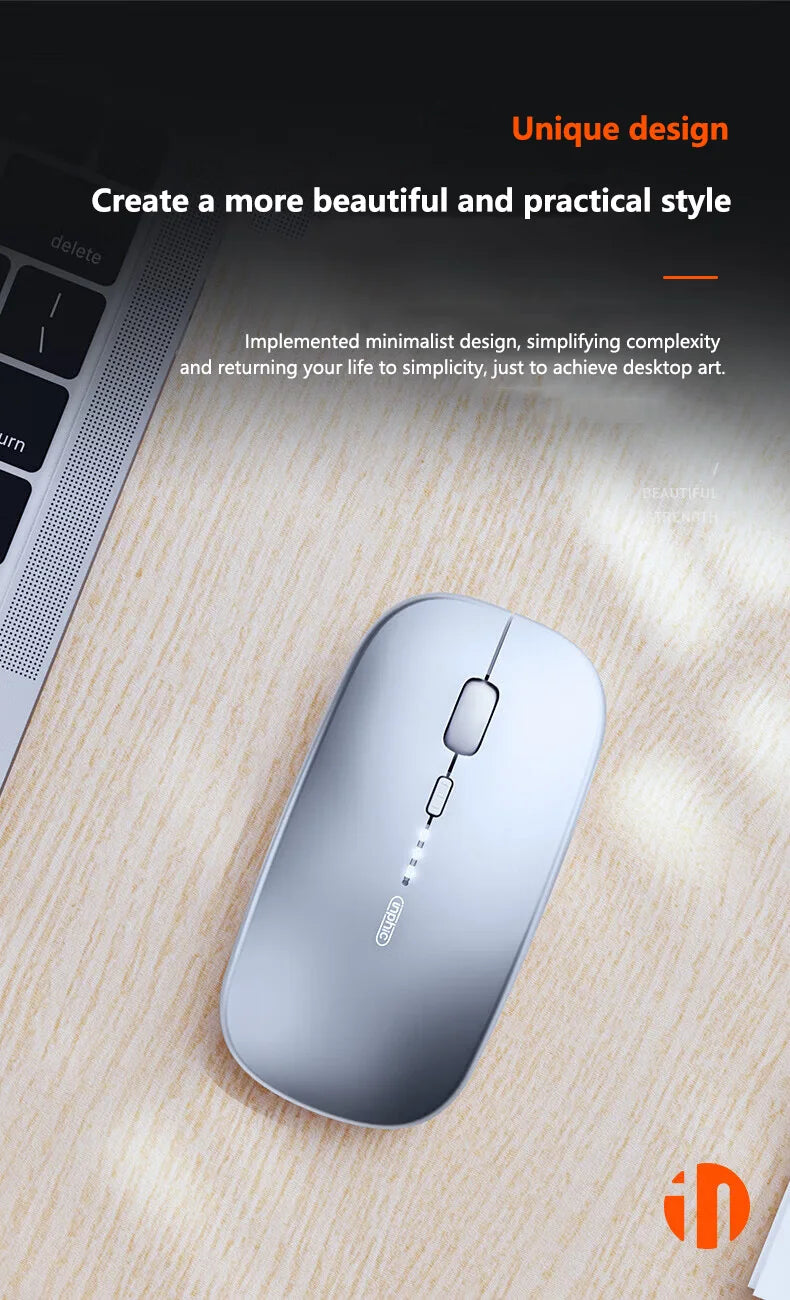 Ratón inalámbrico silencioso de oficina Inphic M1P ultrafino portátil con interfaz USB, indicador de batería y carga TYPE-C