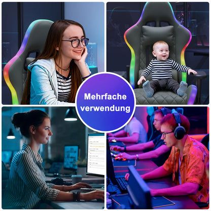 Comanlai Ergonomic Gaming Chair with RGB LED Lights, Massage Lumbar Support, Adjustable Reclining Computer Chair for Gaming & Office