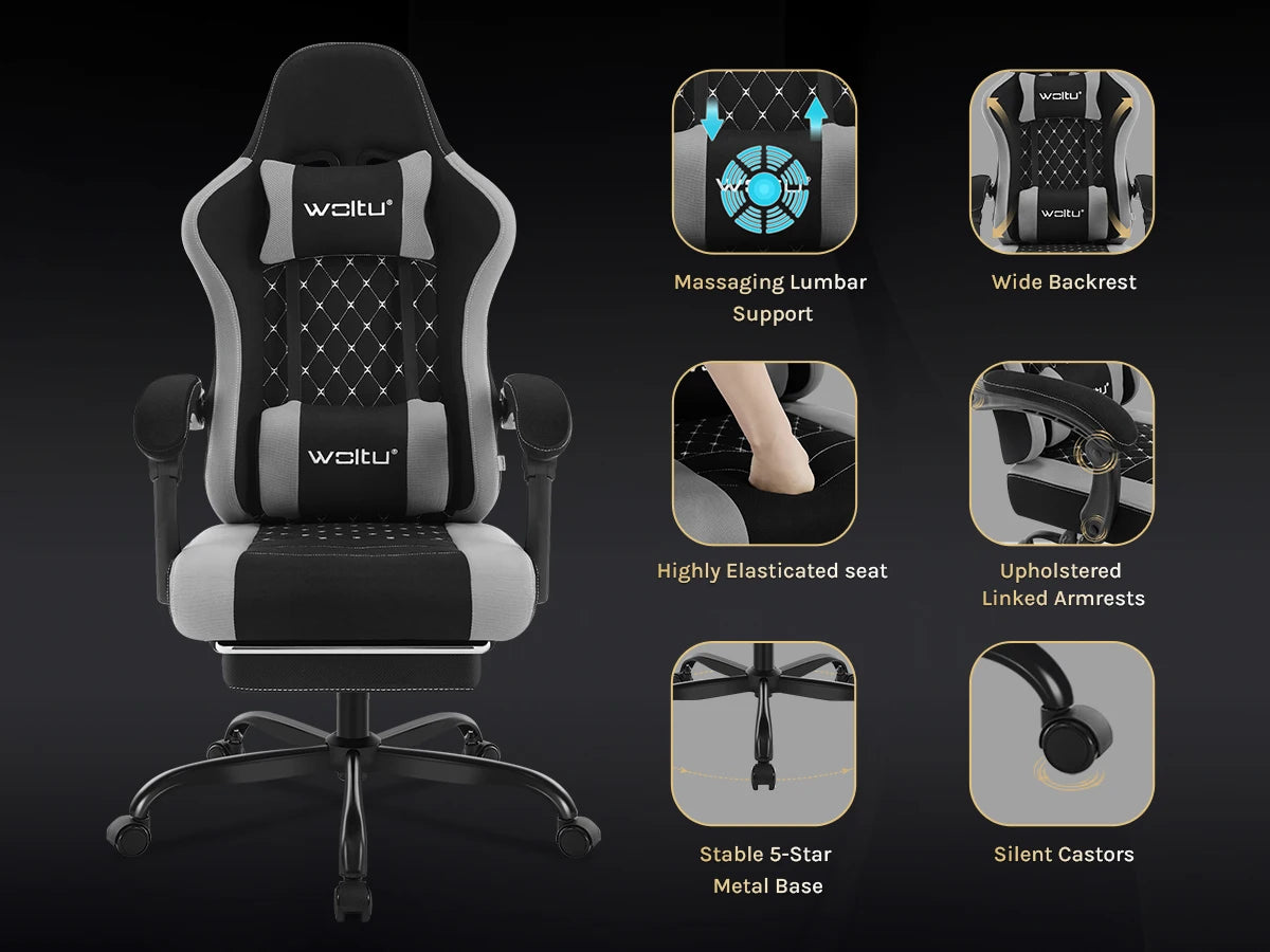 WOLTU Massage Gaming Chair Ergonomic Gamer Chair with Footrest, Lumbar Support, Adjustable Headrest, Swivel Computer Office Chair