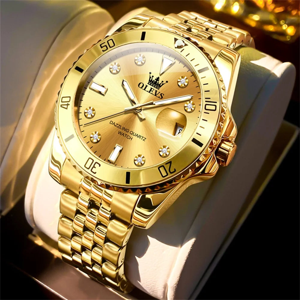 Montre pour homme OLEVS – Montre de luxe, style professionnel, étanche, avec affichage de la date, aiguilles luminescentes, boîtier en acier inoxydable et cadran bleu – Montre à quartz
