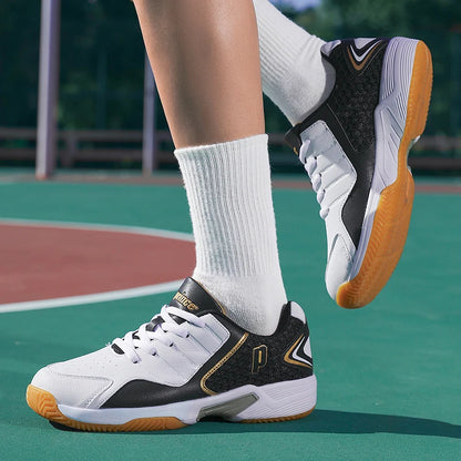 Professional Men Women Leather Badminton Shoes Couple Anti-Slip Training Sneakers Lightweight Tennis Shoes Volleyball Sport Shoes