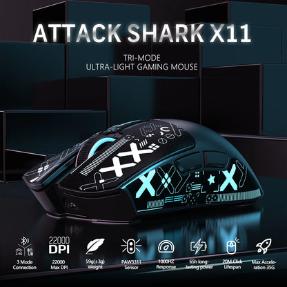 ATTACK SHARK X11 Wireless Gaming Mouse with Charging Dock, PixArt PAW3311 Gaming Sensor, BT/2.4G Wireless/Wired