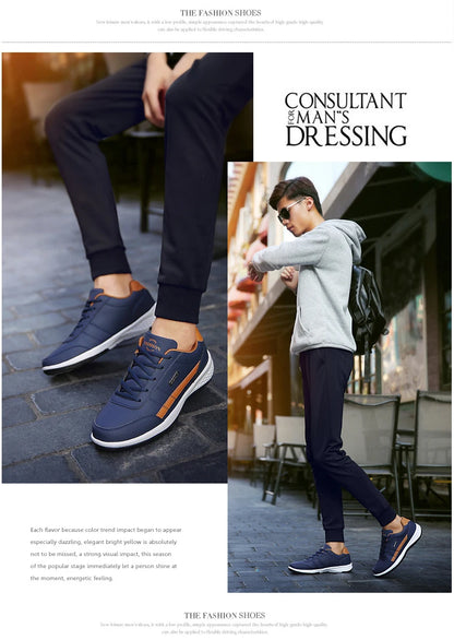 Sapatos para Homem YRZL Primavera Outono Impermeáveis, Ténis de Caminhada em Pele para Lazer e Desporto Masculino, Calçado Antiderrapante para Homem