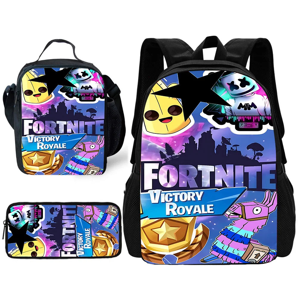 Child School Backpack with Lunch Bags, Pencil Bags, Hot Game Design-F-FortniteS School Bags for Boys Girls Best Gift