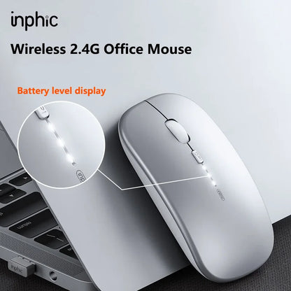 Ratón inalámbrico silencioso de oficina Inphic M1P ultrafino portátil con interfaz USB, indicador de batería y carga TYPE-C