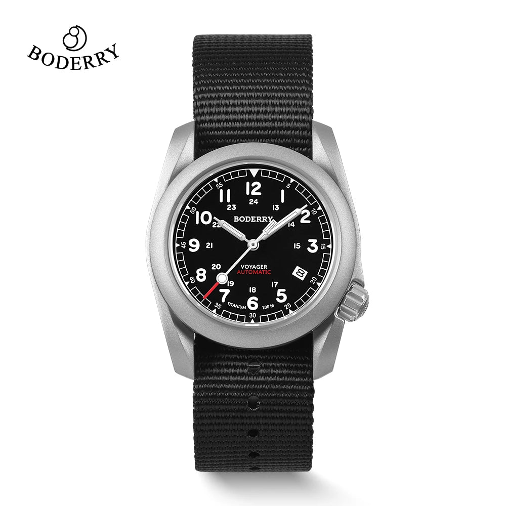 Boderry Field Watch VOYAGER Men's Watches 100M Waterproof Titanium Automatic Luminous For Seiko Movement Wristwatch
