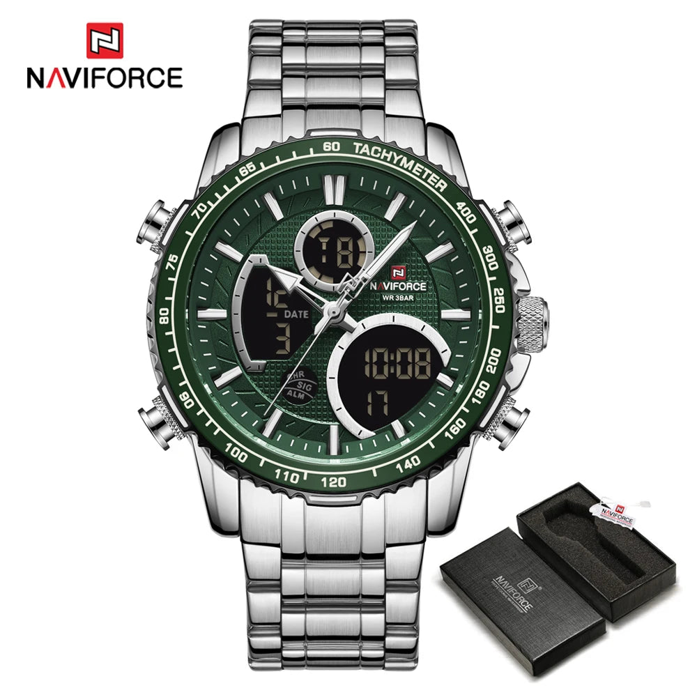 Orologio sportivo da uomo NAVIFORCE – Orologio da polso originale di lusso in acciaio inossidabile, modello militare impermeabile con doppio display