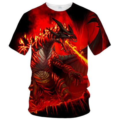 Summer fashion trend fun 3D printed dragon pattern creative casual soft and comfortable short-sleeved T-shirt