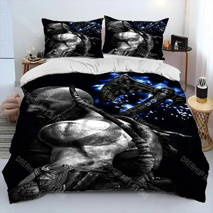 God of War Game Gamers Kratos Comforter Bedding Set,Duvet Cover Bed Set Quilt Cover Pillowcase,king Queen Size Bedding Set Kids