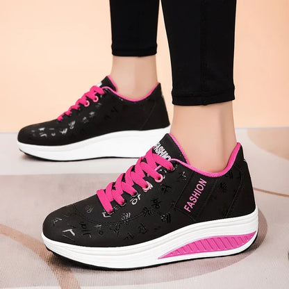 Zapatillas casuales de mujer para exterior con suela gruesa, plataforma de moda, talla grande 42, suela plana, para caminar, deporte, caminatas y running