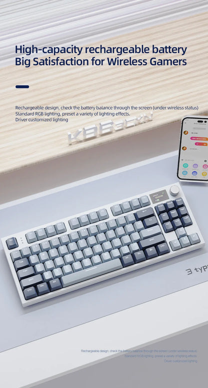Tastiera meccanica ATTACK SHARK K86 con manopola in metallo, schermo smart TFT a colori, layout a 87 tasti, illuminazione RGB e connessione tri-mode