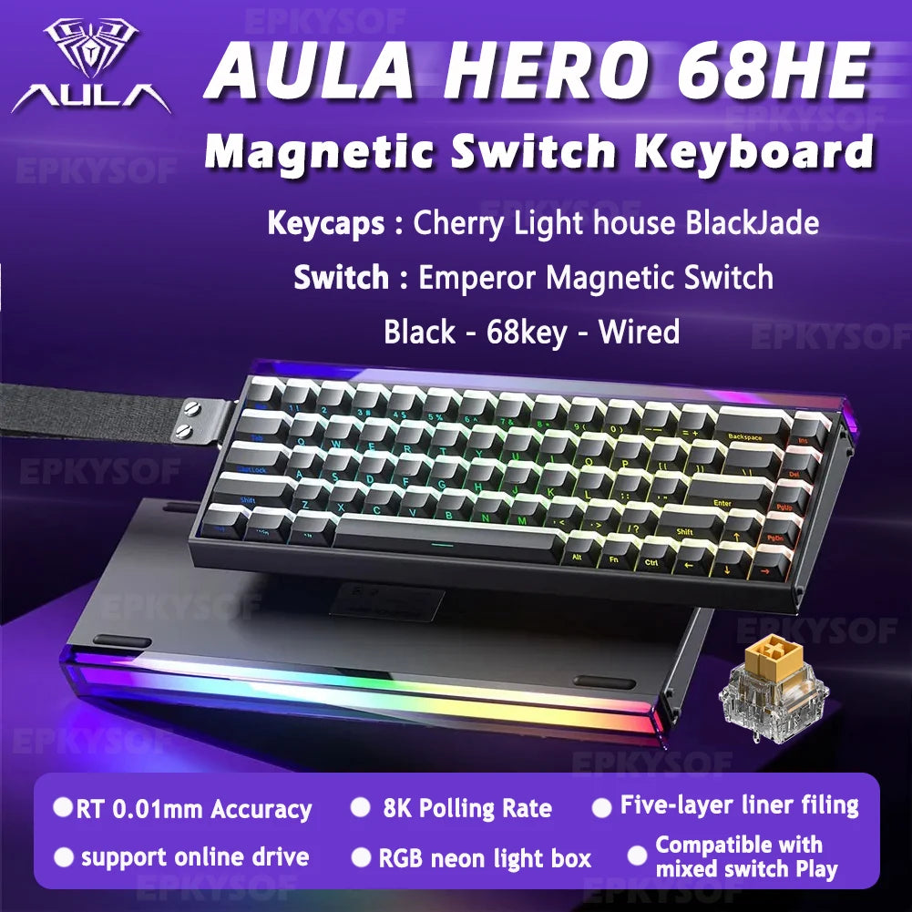 AULA HERO 68HE Teclado Mecânico Gaming RGB com Switch Magnético Rapid Trigger Retorno 8K com Fio Teclado Personalizado para Esports