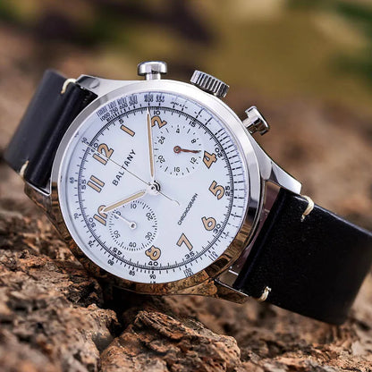 Baltany S5034 39mm Chronograph Watch Man Sapphire Crystal Panda Dial StainlessSteel Super Luminous Vintage Quartz Wristwatches