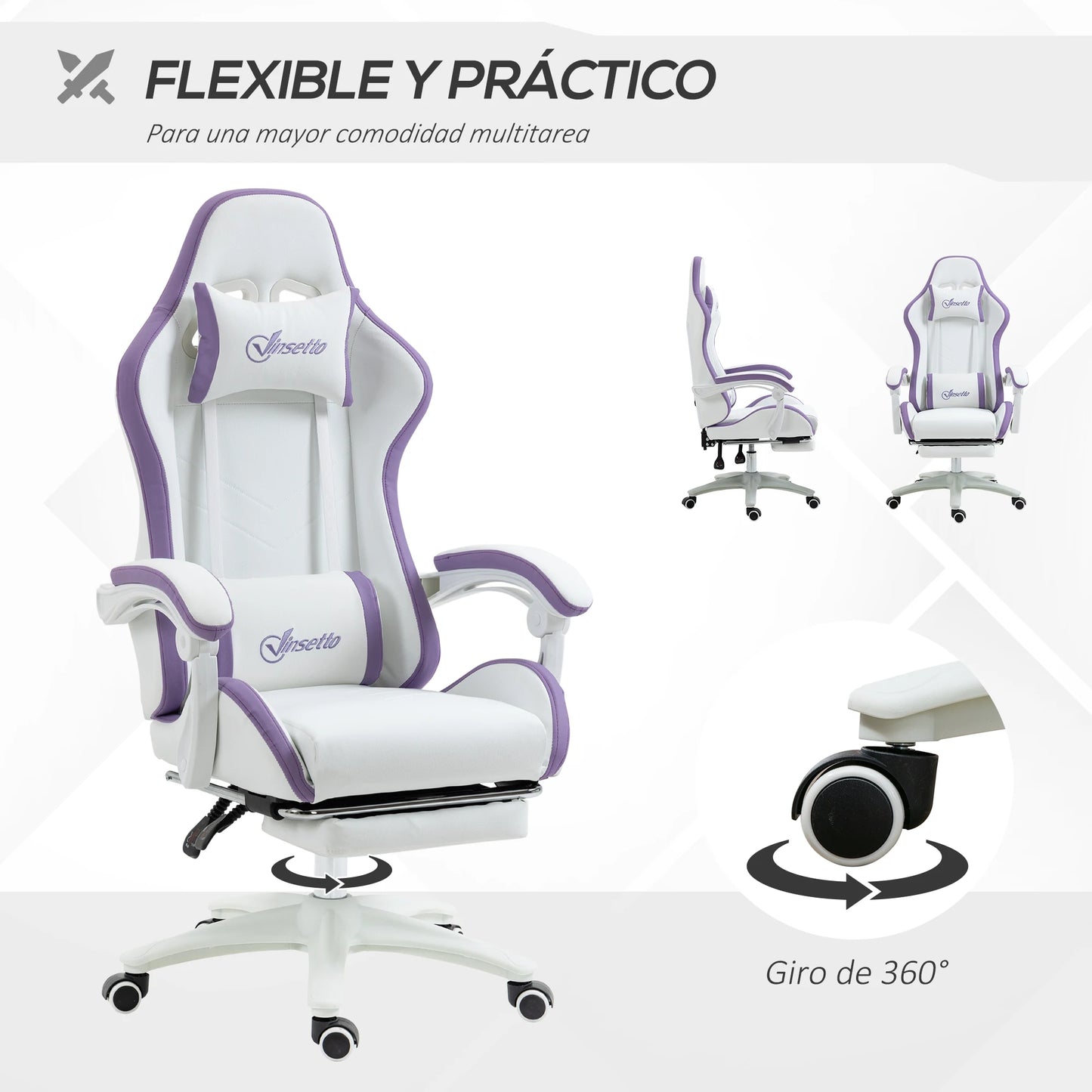 Vinsetto Gaming Chair PU Leather Gamer Chair with Footrest, Reclining 135° Ergonomic Gaming Chair with Headrest & Lumbar Support