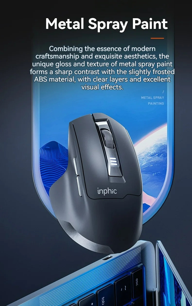 Inphic M9 Kabellose Maus 2.4G USB-Empfänger Wiederaufladbar Type-C Stummschaltungstaste Energieanzeige Ergonomische universelle Office-Maus