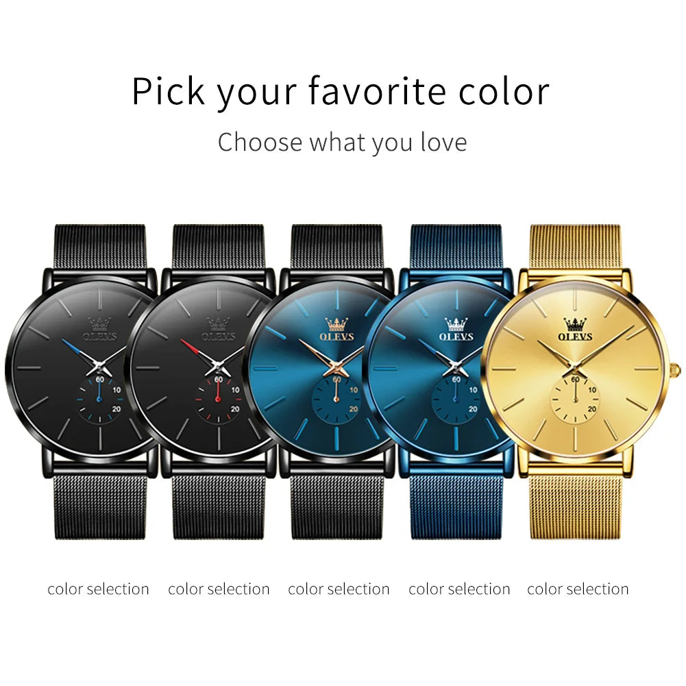 OLEVS 9954 Fashion Men's Watches Minimalism Ultrathin Original Quartz Wristwatch Waterproof Watch for Man Luminous Casual Mesh