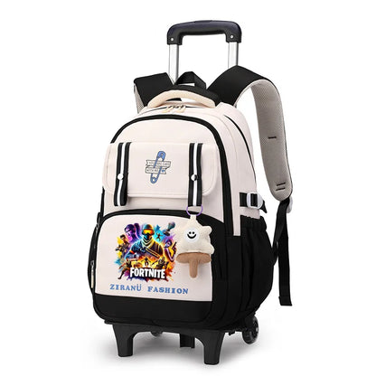 Mochila Escolar com Rodas Fortnite, Grande Capacidade, Impermeável, Leve e Minimalista, para Portátil, Escola e Viagens Casuais