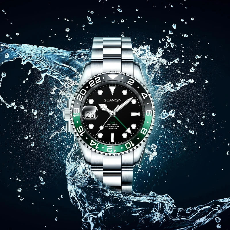Orologio da uomo GUANQIN GMT 2025, nuovo orologio automatico da uomo NH34, meccanico da polso, vetro zaffiro, acciaio inox, per mancini