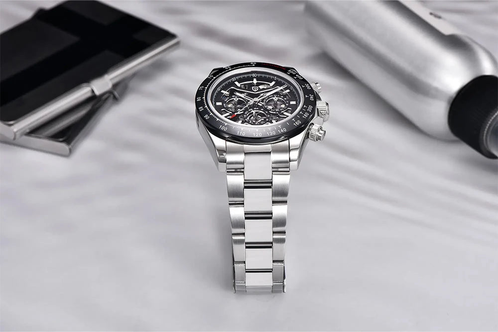 PAGANI DESIGN Orologio meccanico automatico da uomo in acciaio inossidabile, impermeabile 10Bar, sportivo, di lusso casual per uomo