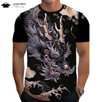 Men's t-shirts Dragon Pattern Short Sleeve Tee Fashion Street O-Neck Top Trend Animal 3D Printing Loose Versatile Men's Clothing