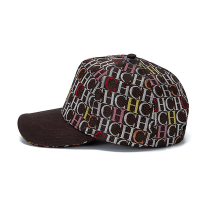 Șapcă de baseball cu imprimeu monogramă CH, structurată, ajustabilă, unisex, tip „dad hat”, cu vizieră de soare, stil streetwear, din țesătură neagră, șapcă casual