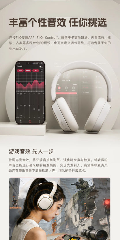 Auscultadores Over-Ear FiiO EH13 Wireless Bluetooth ANC – Headset Gaming HiFi LDAC com Cancelamento de Ruído, Graves Profundos e Longa Autonomia de Bateria