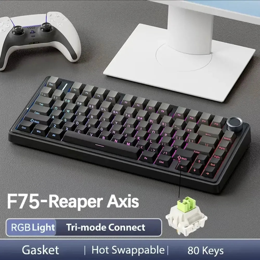 Teclado mecánico F75 FREEWOLF * AULA F75 Bluetooth trimodo, diseñado para gaming y uso de oficina