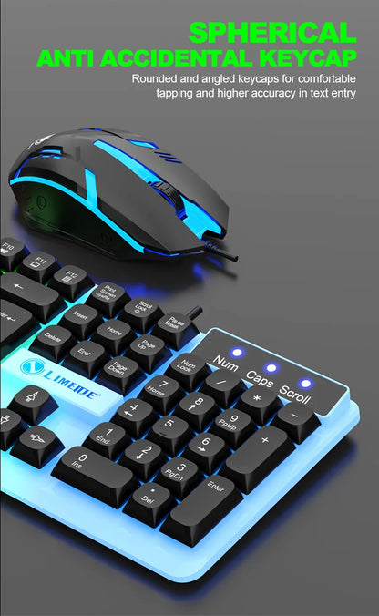Conjunto gaming NG GTX350 com teclado e rato para computador portátil, retroiluminação LED, teclado USB com fio GTX350, preto