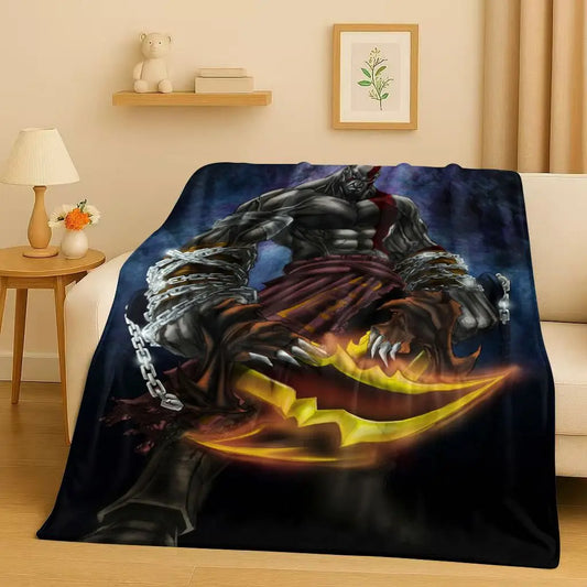 HD Kratos God of War Games Cartoon Gamer Flannel Blanket,Ultra Soft Warm Plush Throw for Home Bedroom Bed Sofa Cover Picnic Kids