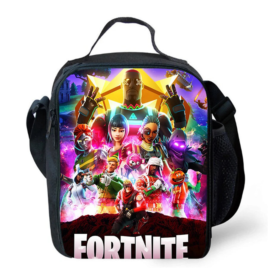 Cartoon FORTNITE Insulated Cooler Lunch Bag, Cute Portable Lightweight Picnic Bag for Boys & Girls Ages 5-10, Kids Daily Food Bag