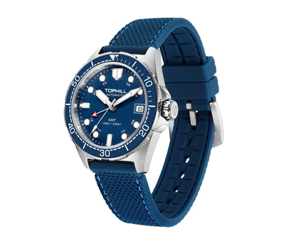 Tophill 39.5mm Automatic NH34 GMT Watch Swim 3H Date Window Mechanical C3 Green Lume 100M Waterproof Sapphire Crystal TD011G