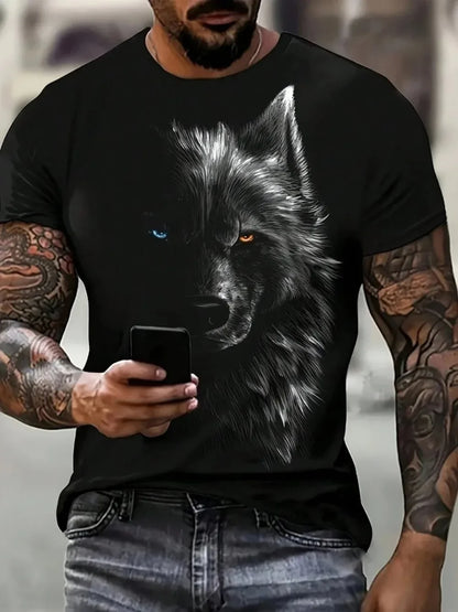 Herren-T-Shirt mit Wildwolf-Motiv, Sommer-Streetwear, Outdoor, atmungsaktiv, Freizeit-T-Shirt, Oberteile, T-Shirts mit 3D-Print, Herrenmode