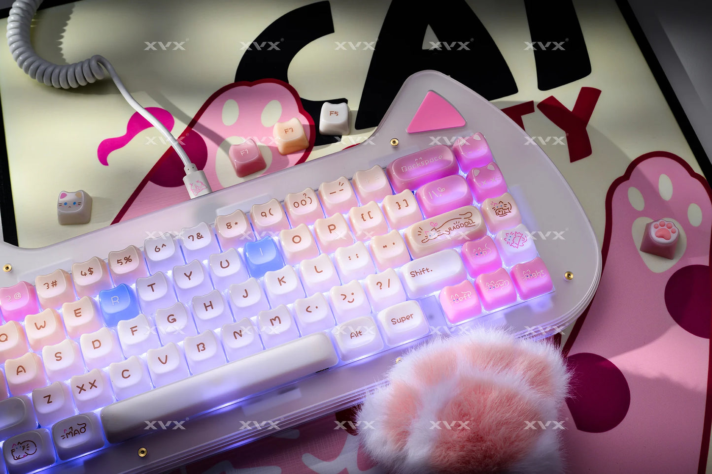 XVX 148 teclas teclas con temática de gatos perfil MAO, teclas coreanas brillantes y adorables para teclado 61 64 68 78 87 96 98 104 108