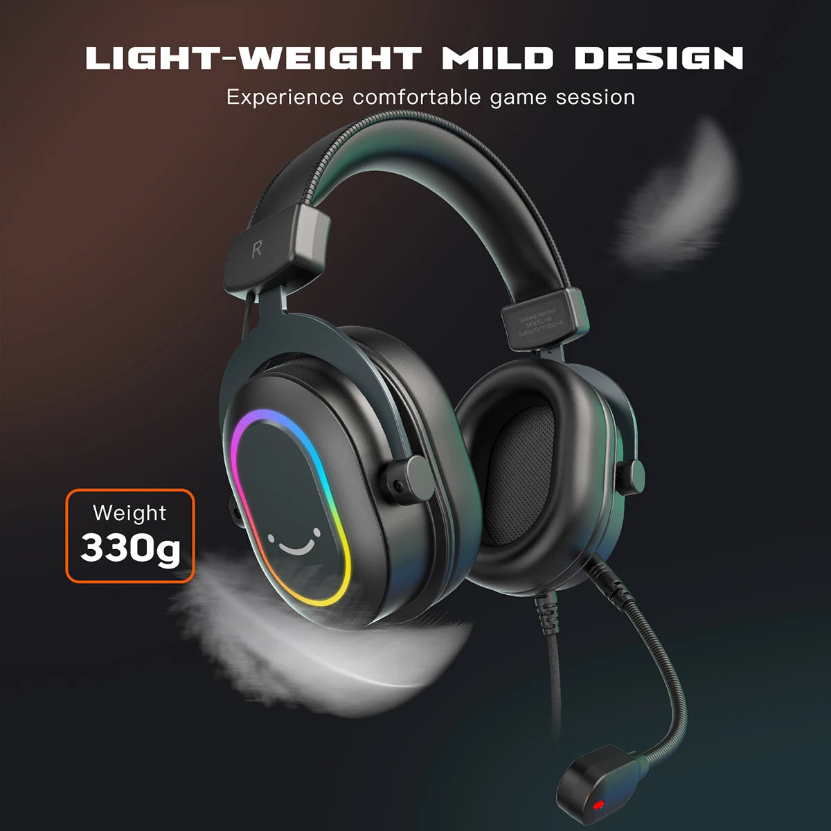 Cuffie gaming RGB dinamiche Fifine con microfono, over-ear, audio surround 7.1, PC PS4 PS5, 3 opzioni EQ Game Movie Music - H6