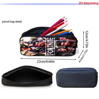 FORTNITE 3-Piece School Backpack Set with Front Pocket Bag, Crossbody Bag, and Pencil Case for Ages 5-10 Boys and Girls, Lightweight, Includes Free 3D Printed Keychain
