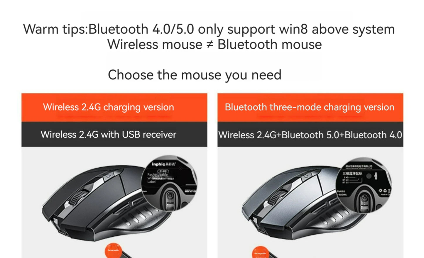 Inphic F1  2.4G BluetoWireless Mouse Office Silent Mouse  Rechargeable 6 Efficient Buttons Gaming Mouse For  Laptop Tablet PC
