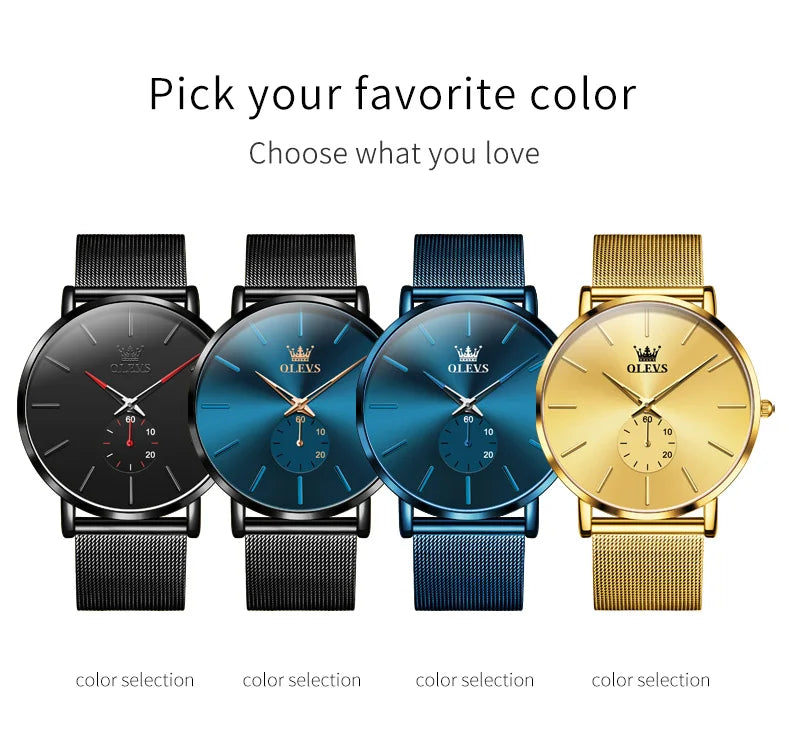 OLEVS 9954 Fashion Men's Watches Minimalism Ultrathin Original Quartz Wristwatch Waterproof Watch for Man Luminous Casual Mesh