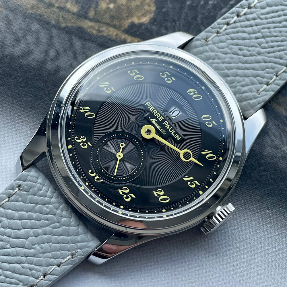 NEW Pierre Paulin Jumping Hour Men's Watch Automatic ST17 Mechanical Watch Steel Purple Vintage Date Window 38mm Metal
